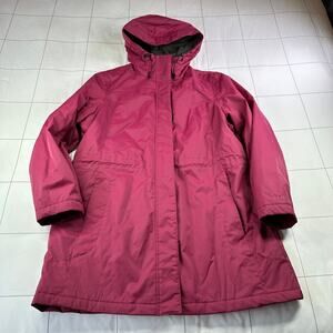 L.L.Bean Coat Womens Large Petite Pink Berry Winter Warmer Hood Jacket Fleece